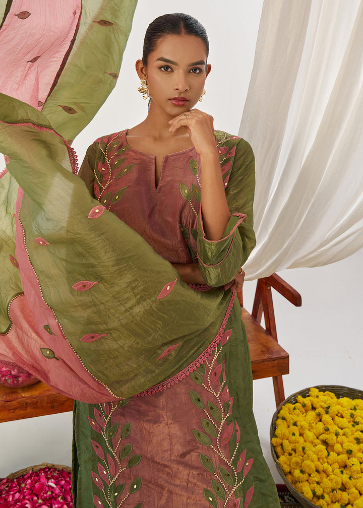 Buy Now Green & Pink Fancy Crush Pant Style Salwar Suit Online in US, UK, Canada, Germany, Italy, France, Austria, Denmark, Australia & Worldwide at Empress.