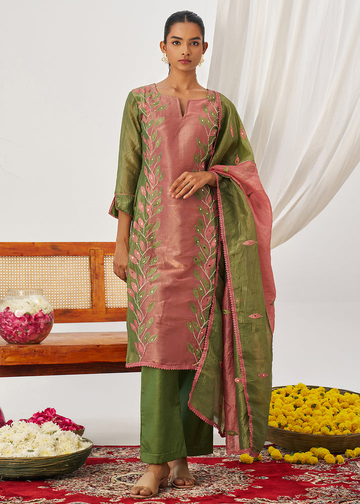 Buy Now Green & Pink Fancy Crush Pant Style Salwar Suit Online in US, UK, Canada, Germany, Italy, France, Austria, Denmark, Australia & Worldwide at Empress.
