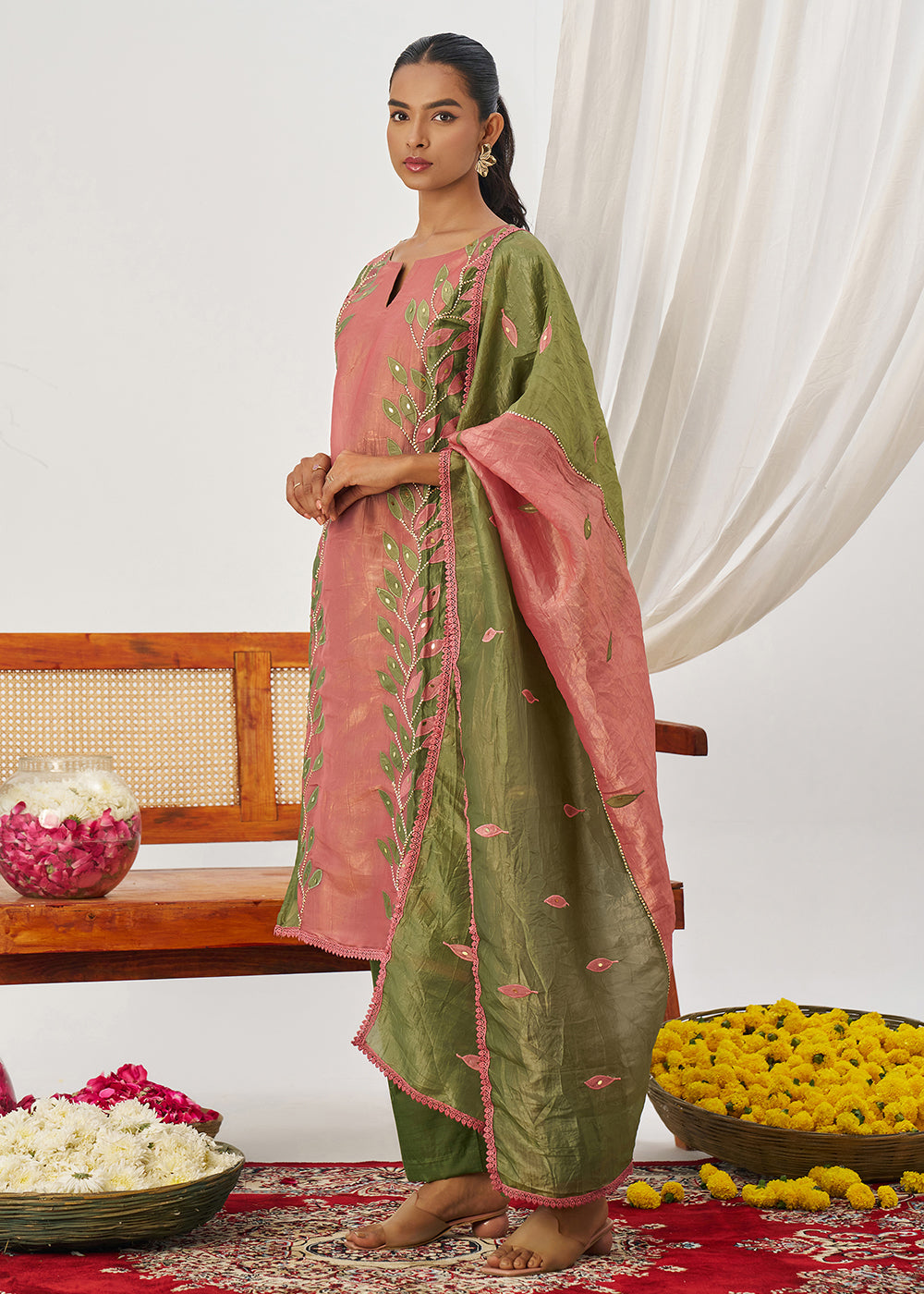 Buy Now Green & Pink Fancy Crush Pant Style Salwar Suit Online in US, UK, Canada, Germany, Italy, France, Austria, Denmark, Australia & Worldwide at Empress.