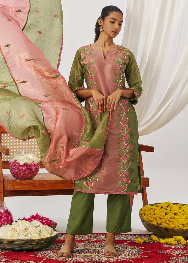 Buy Now Green & Pink Fancy Crush Pant Style Salwar Suit Online in US, UK, Canada, Germany, Italy, France, Austria, Denmark, Australia & Worldwide at Empress.
