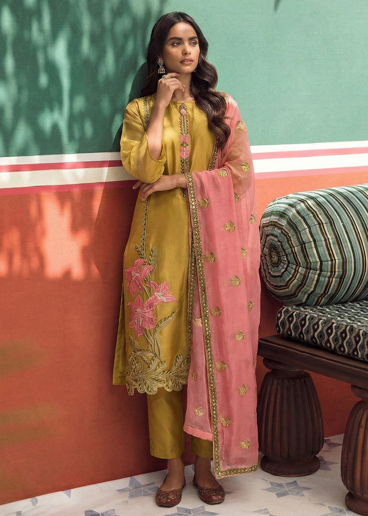 Buy Now Mustard Fancy Zari Fabric Pant Style Salwar Suit Online in New York, Los Angeles, San Jose, Chicago, Houston, Fremont, Dubai & Worldwide at Empress.