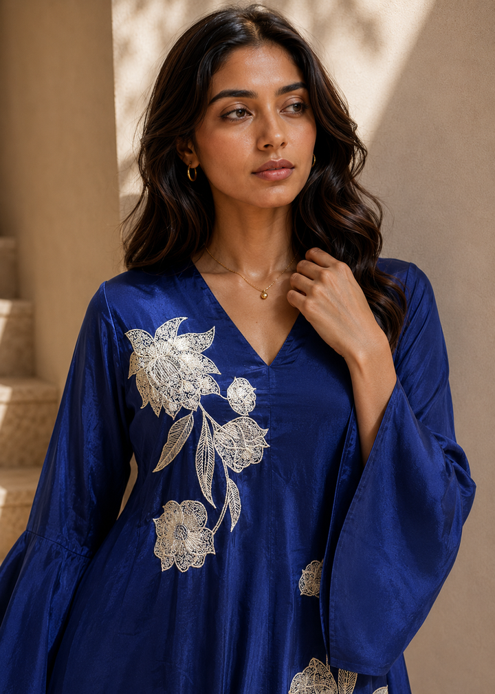 Buy Now Beautiful Blue Natural Crepe Indo-Western Co Ords Set Online in USA, UK, Canada, Germany, Australia, Netherlands, UAE &amp; Worldwide at Empress Clothing.