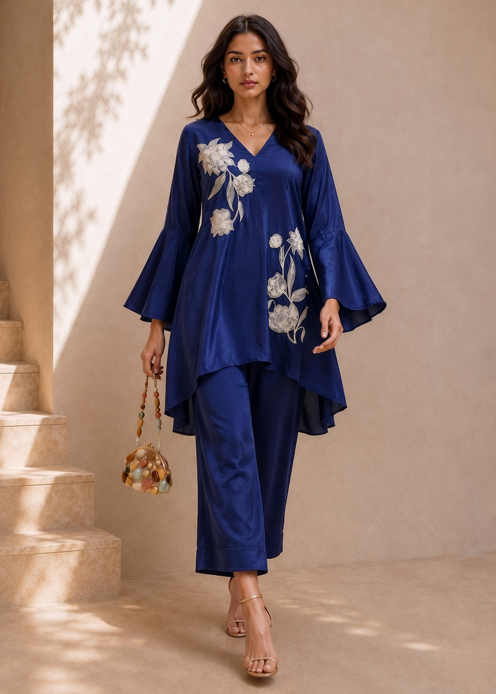 Buy Now Beautiful Blue Natural Crepe Indo-Western Co Ords Set Online in USA, UK, Canada, Germany, Australia, Netherlands, UAE &amp; Worldwide at Empress Clothing.