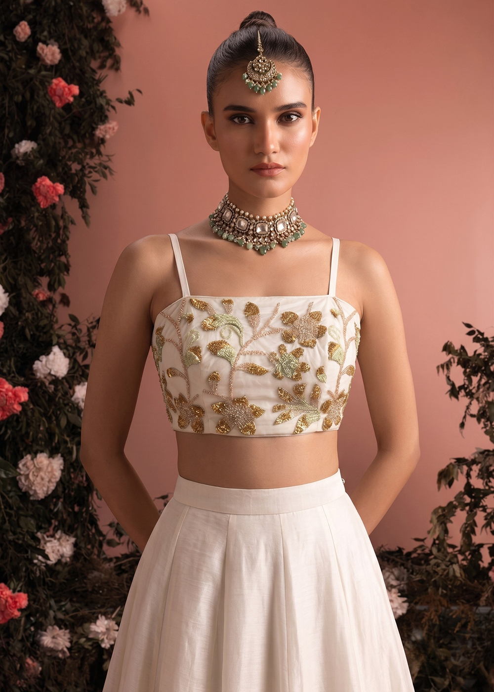 Buy Now Cream Roman Silk & Net Party Wear Lehenga Dress Online in US, UK, Canada, France, Italy, Germany, Sweden, UAE, Switzerland & Worldwide at Empress.