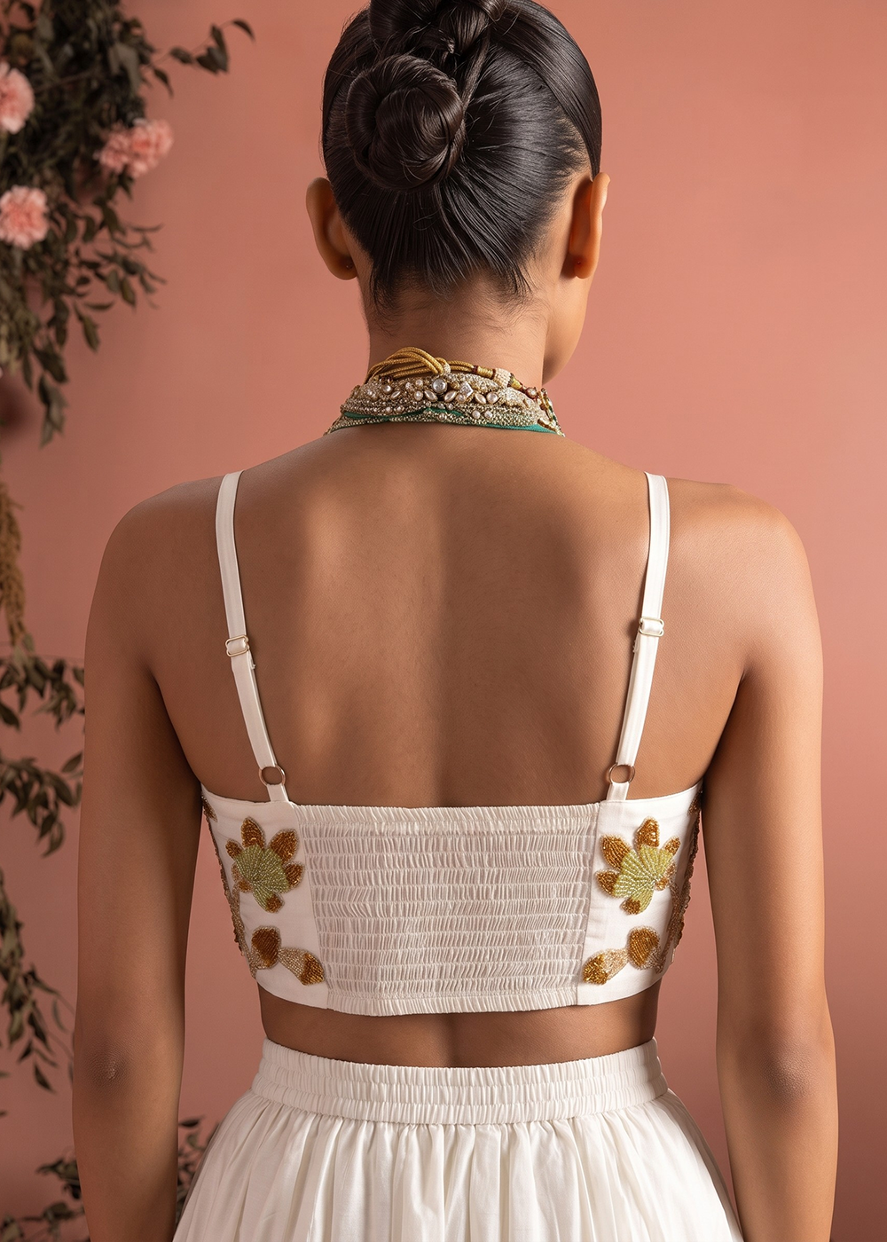 Buy Now Cream Roman Silk &amp; Net Party Wear Lehenga Dress Online in US, UK, Canada, France, Italy, Germany, Sweden, UAE, Switzerland &amp; Worldwide at Empress.