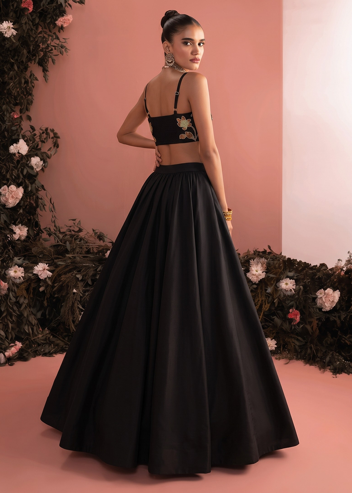 Buy Now Black Roman Silk &amp; Net Party Wear Lehenga Dress Online in US, UK, Canada, France, Italy, Germany, Sweden, UAE, Switzerland &amp; Worldwide at Empress.