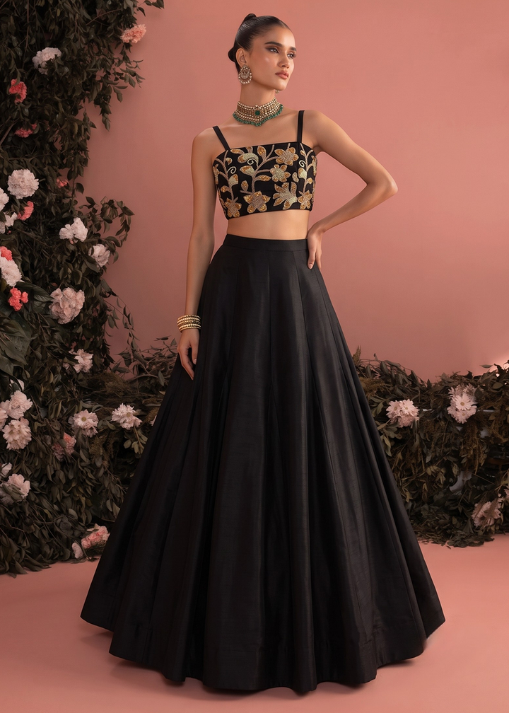 Buy Now Black Roman Silk &amp; Net Party Wear Lehenga Dress Online in US, UK, Canada, France, Italy, Germany, Sweden, UAE, Switzerland &amp; Worldwide at Empress.