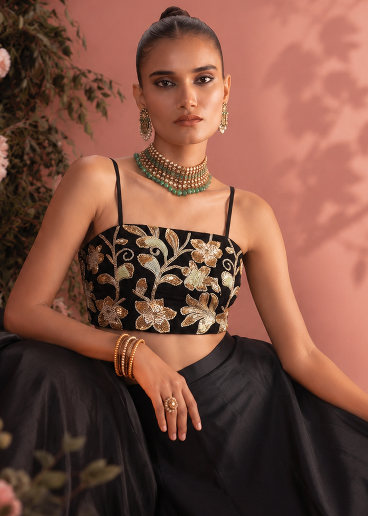Buy Now Black Roman Silk &amp; Net Party Wear Lehenga Dress Online in US, UK, Canada, France, Italy, Germany, Sweden, UAE, Switzerland &amp; Worldwide at Empress.