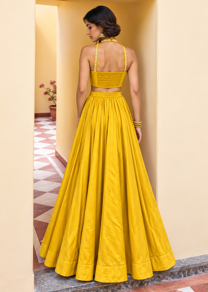 Buy Now Yellow Designer Style Embroidered Party Lehenga Choli Online in US, UK, Canada, France, Italy, Germany, Sweden, Australia, UAE &amp; Worldwide at Empress.