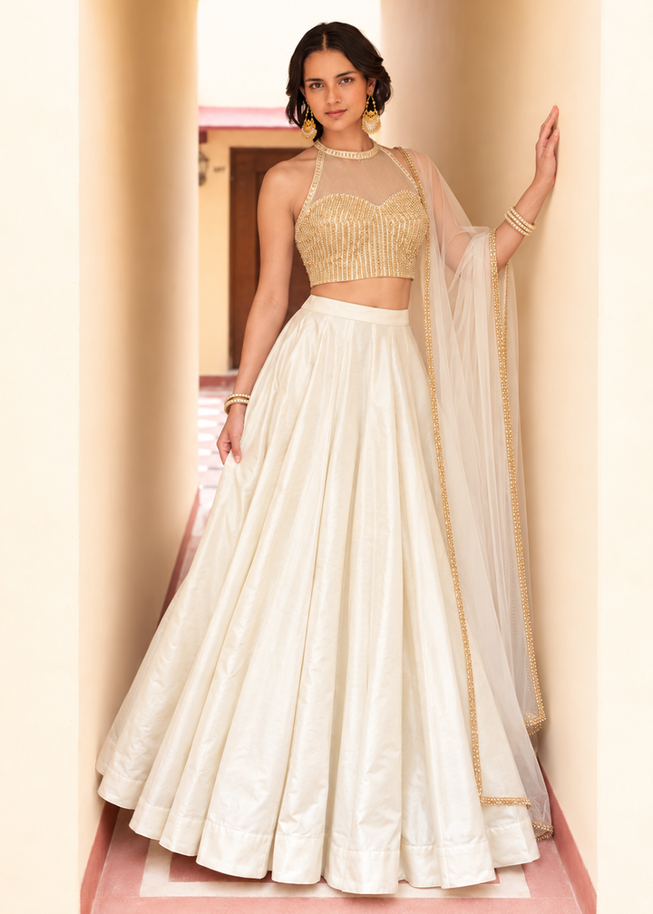 Buy Now Ivory Designer Style Embroidered Party Lehenga Choli Online in US, UK, Canada, France, Italy, Germany, Sweden, Australia, UAE &amp; Worldwide at Empress.