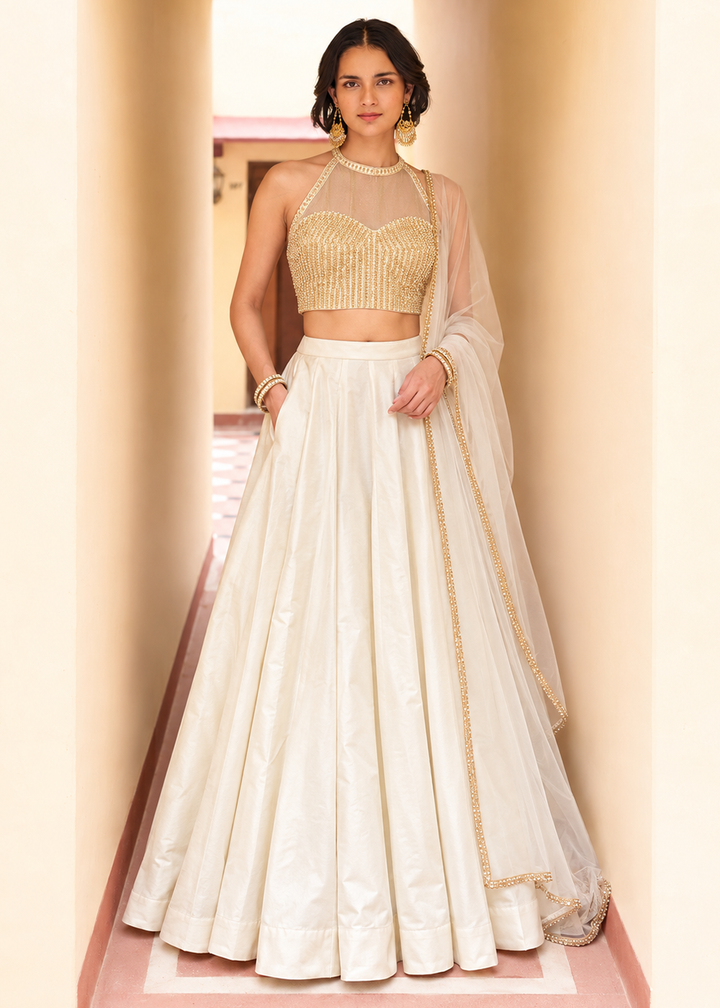 Buy Now Ivory Designer Style Embroidered Party Lehenga Choli Online in US, UK, Canada, France, Italy, Germany, Sweden, Australia, UAE &amp; Worldwide at Empress.
