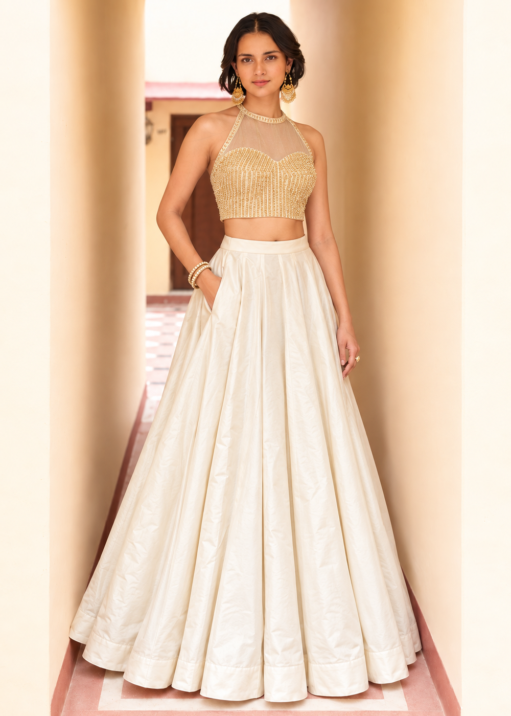 Buy Now Ivory Designer Style Embroidered Party Lehenga Choli Online in US, UK, Canada, France, Italy, Germany, Sweden, Australia, UAE &amp; Worldwide at Empress.
