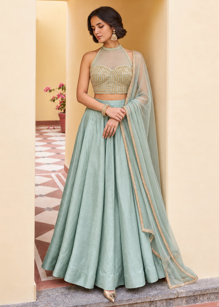 Buy Now Blue Designer Style Embroidered Party Lehenga Choli Online in US, UK, Canada, France, Italy, Germany, Sweden, Australia, UAE &amp; Worldwide at Empress.