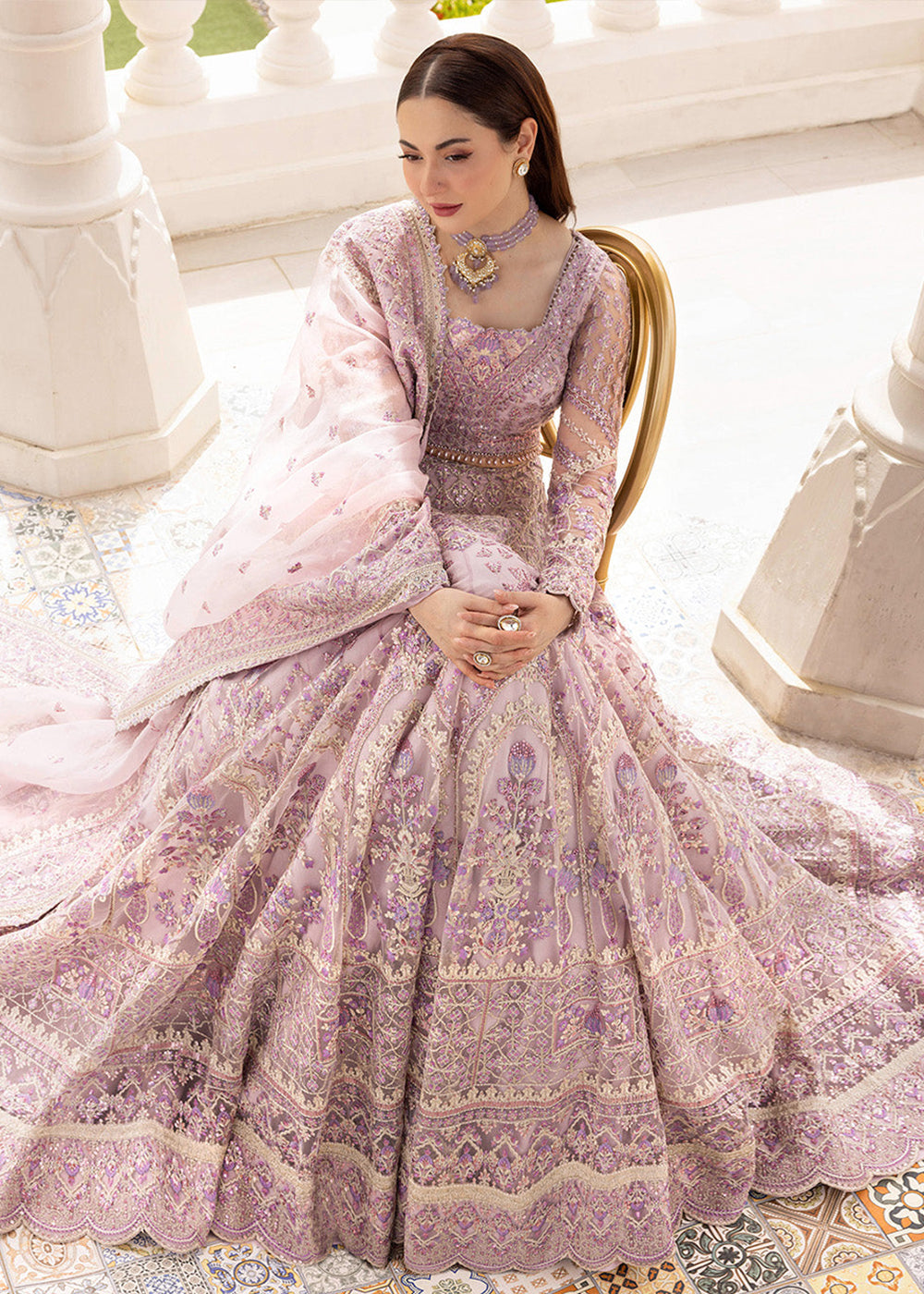 red hania amir bridal dress Hania Aamir Maroon Bridal Gown - Silk and Organza