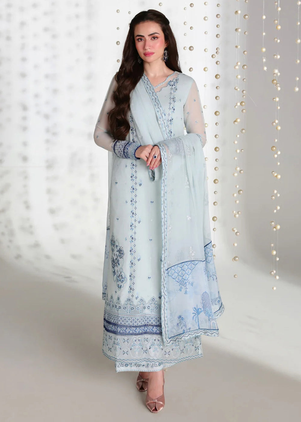 Buy Now Ensembles Embroidered Festive Chiffon '26 by Azure | Aquaria Online in US, UK, Canada, France, Greece, Germany, Sweden, Austria & Worldwide at Empress.
