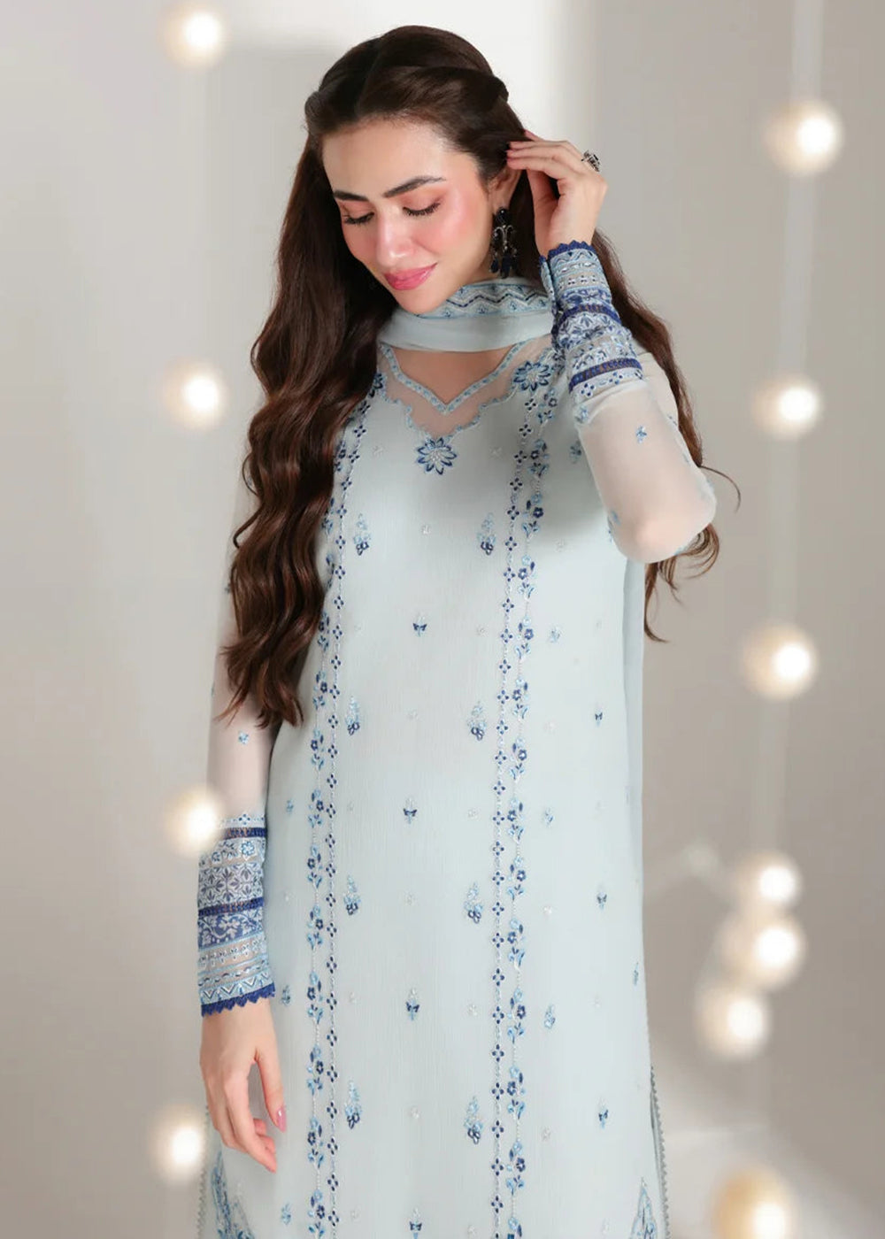 Buy Now Ensembles Embroidered Festive Chiffon '26 by Azure | Aquaria Online in US, UK, Canada, France, Greece, Germany, Sweden, Austria & Worldwide at Empress.