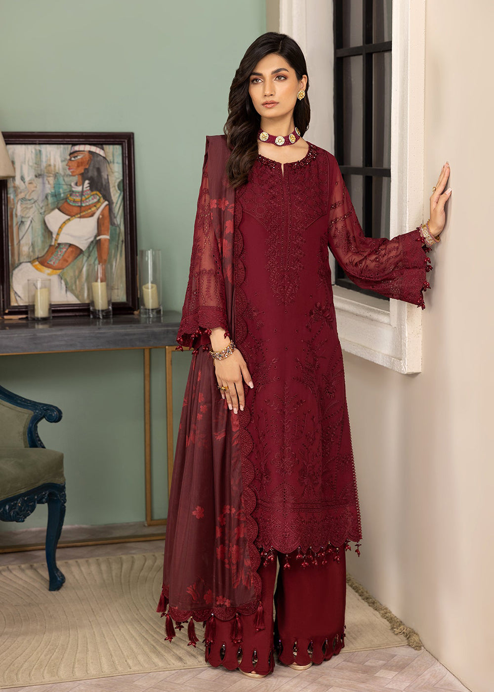 Buy Now Maroon Formal Suit - Alizeh - Dhaagay Formals '23 - V02D07 - Azalea Online in USA, UK, Canada & Worldwide at Empress Clothing. 