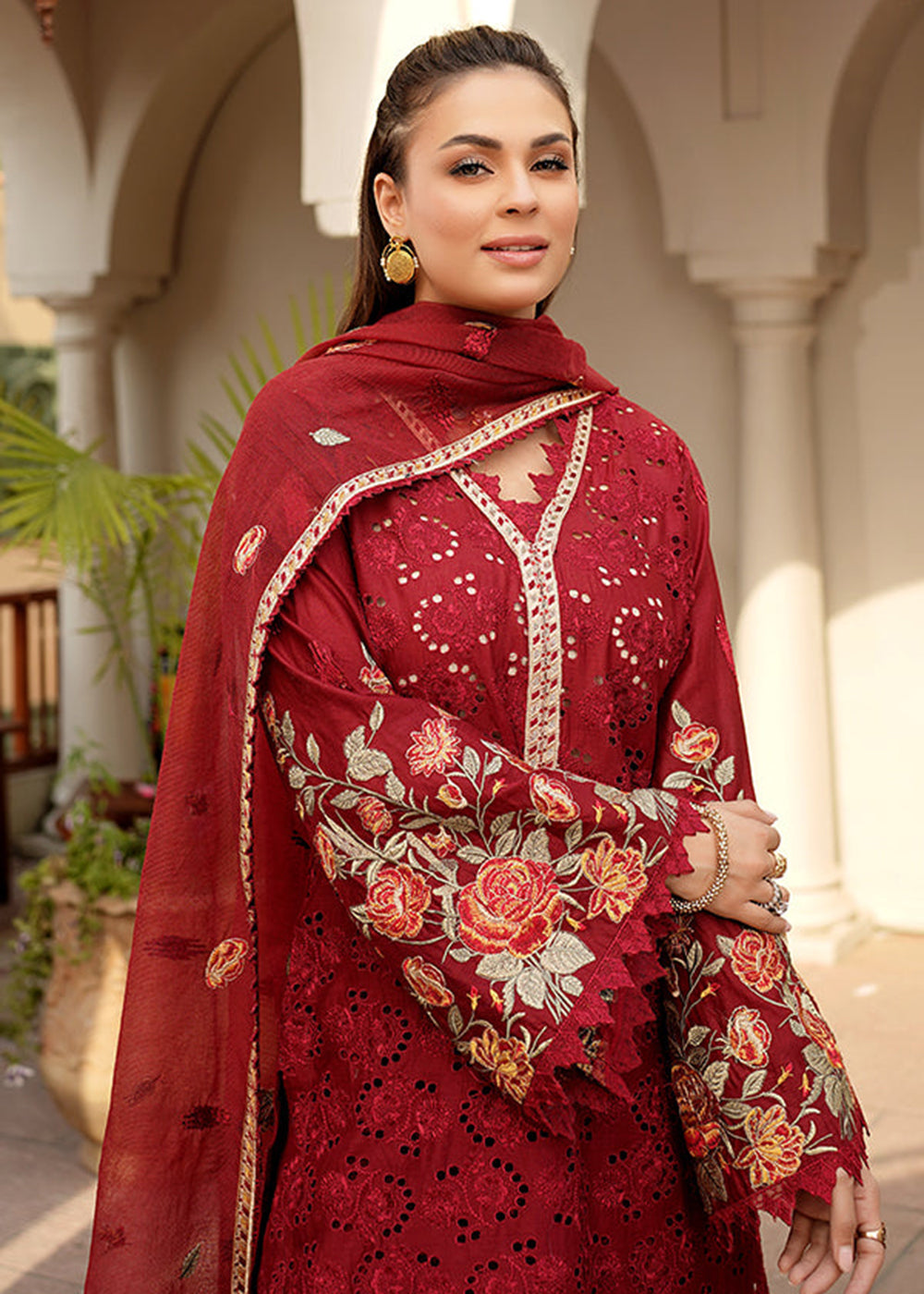Buy Now Red Lawn Dress - Bahaar Luxury Lawn by Mariyam's - Leelah B-1012 Online in USA, UK, Canada & Worldwide at Empress Clothing.