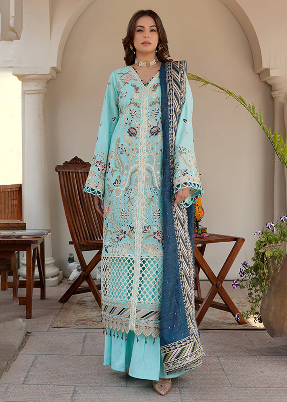Buy Now Sky Blue Lawn Dress - Bahaar Luxury Lawn by Mariyam's - Caella B-1013 Online in USA, UK, Canada & Worldwide at Empress Clothing. 