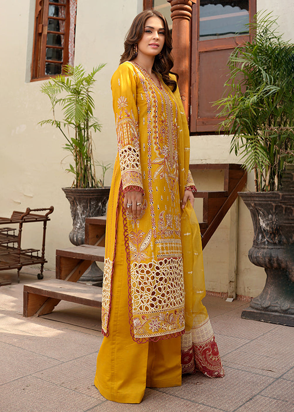 Buy Now Yellow Lawn Dress - Bahaar Luxury Lawn by Mariyam's - Lara B-1017 Online in USA, UK, Canada & Worldwide at Empress Clothing.