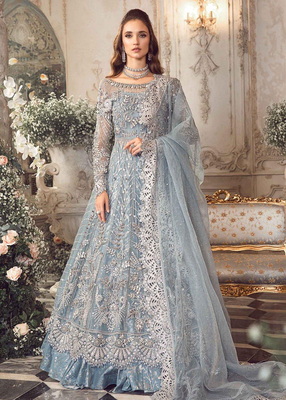 Buy Now Mbroidered Wedding 2023 by Maria B | Ice Blue BD-2702 Online in USA, UK, Canada & Worldwide at Empress Clothing.