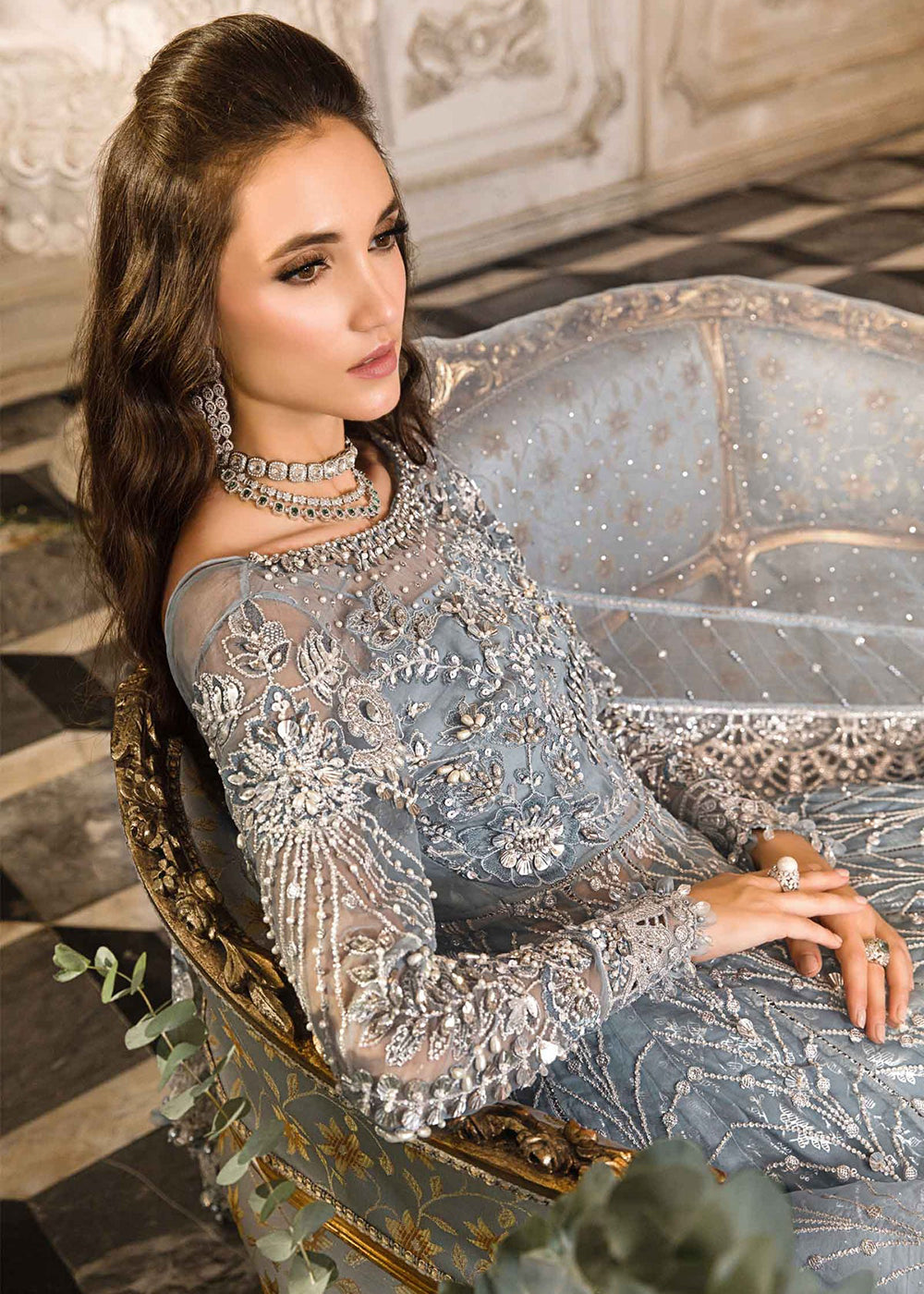 Buy Now Mbroidered Wedding 2023 by Maria B | Ice Blue BD-2702 Online in USA, UK, Canada & Worldwide at Empress Clothing.