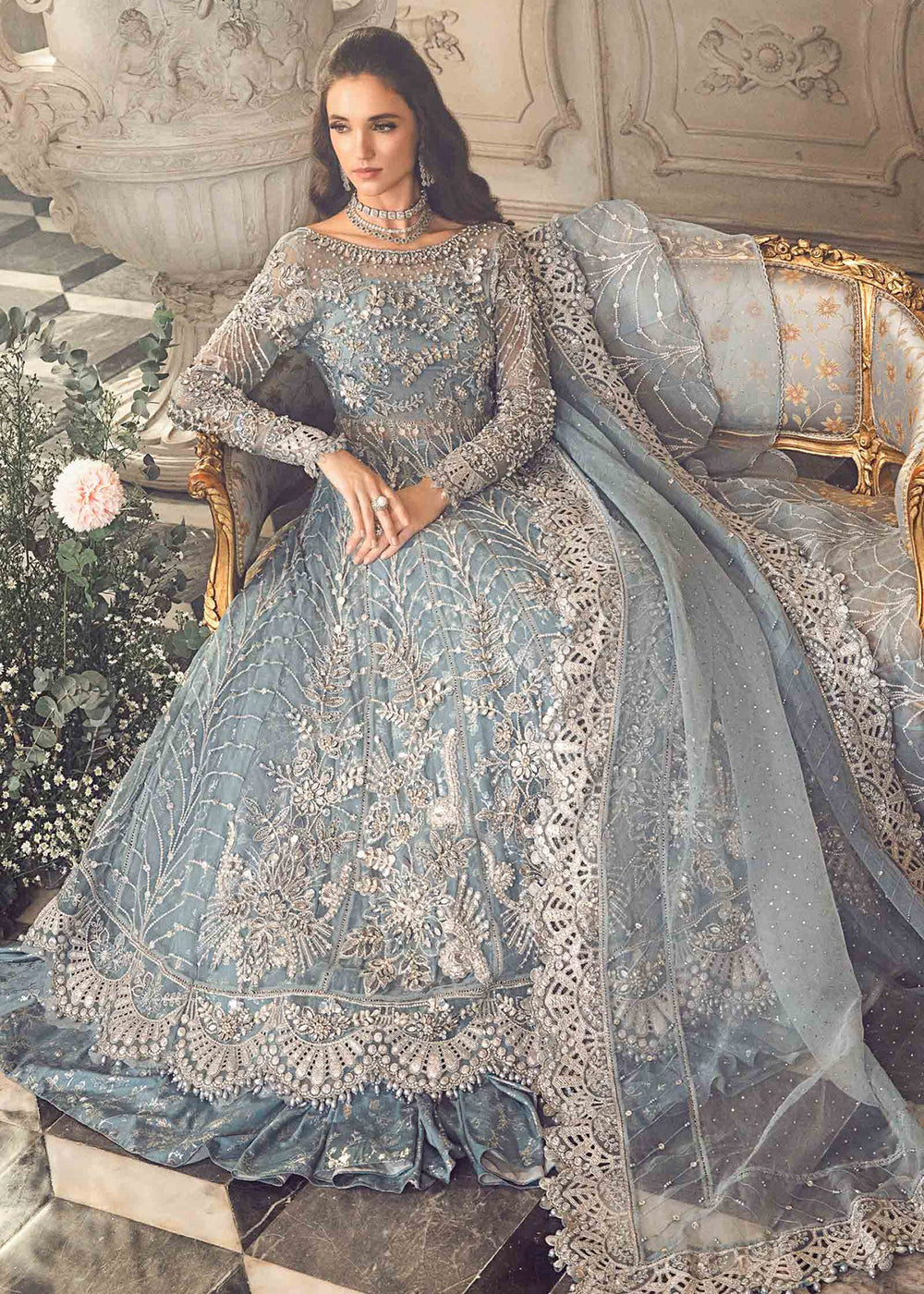 Buy Mbroidered Wedding 2023 by Maria B Ice Blue BD-2702