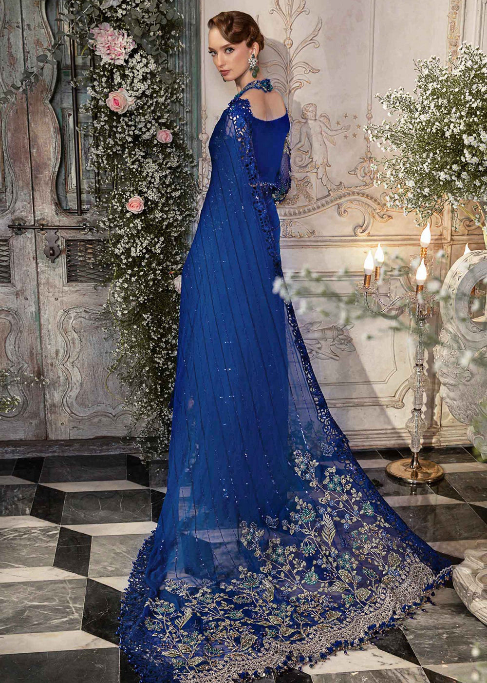 Amit Aggarwal Draped Peplum Gown | Blue, Jersey, V-neck, Sleeveless |  Peplum gown, Gowns, Gowns dresses