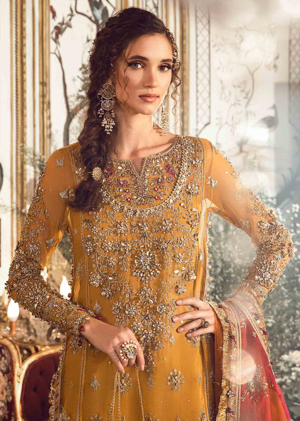Buy Now Mbroidered Wedding 2023 by Maria B | Mustard BD-2707 Online in USA, UK, Canada & Worldwide at Empress Clothing.