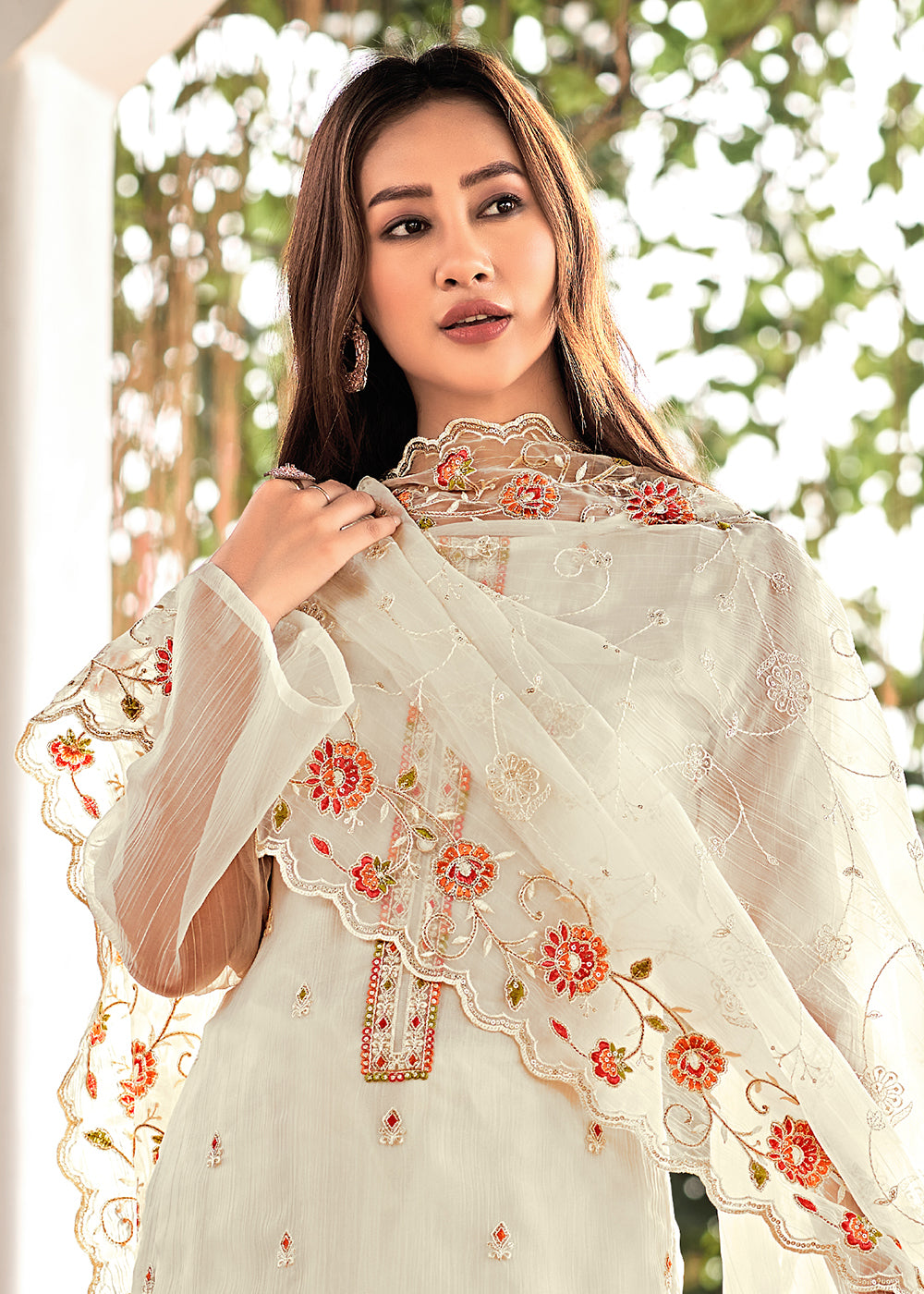 Buy Now Off White Embroidered Organza Chiffon Festive Salwar Suit Online in USA, UK, Canada, Germany, Australia & Worldwide at Empress Clothing.