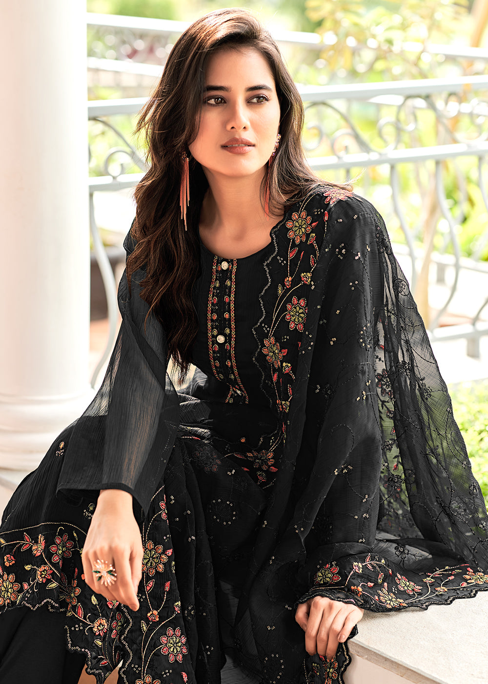 Buy Now Black Embroidered Organza Chiffon Festive Salwar Suit Online in USA, UK, Canada, Germany, Australia & Worldwide at Empress Clothing