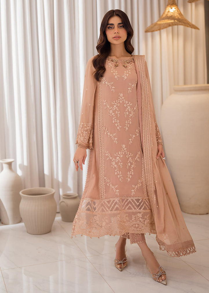 Buy Now 3 Pcs Embroidered Luxury Chiffon Formals '24 by Azure | Beige Bliss Online at Empress Online in USA, UK, Canada & Worldwide at Empress Clothing.