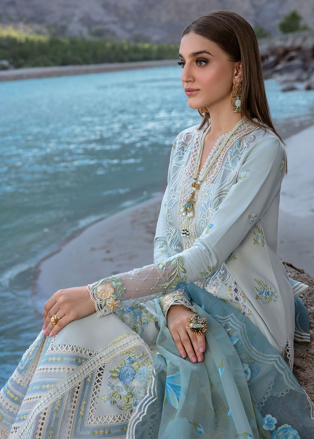 Buy Now Luxury Lawn '24 by Crimson | Forget Me Not - Ice Blue Online at Empress in USA, UK, Canada, Germany, Italy, Dubai & Worldwide at Empress Clothing. 
