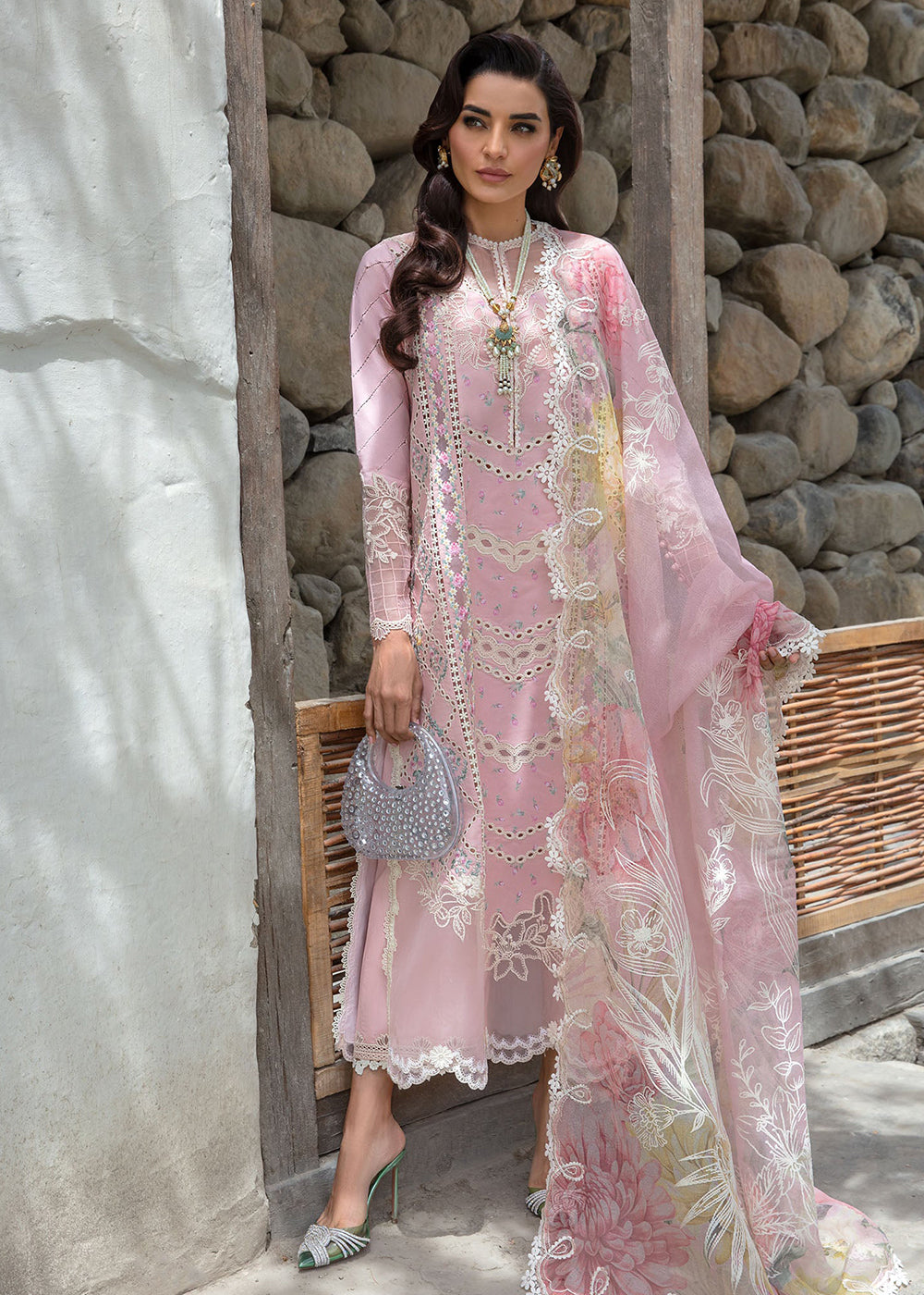 Buy Now Luxury Lawn '24 by Crimson | A Floral Mesh - Rose Pink Online at Empress in USA, UK, Canada, Germany, Italy, Dubai & Worldwide at Empress Clothing.