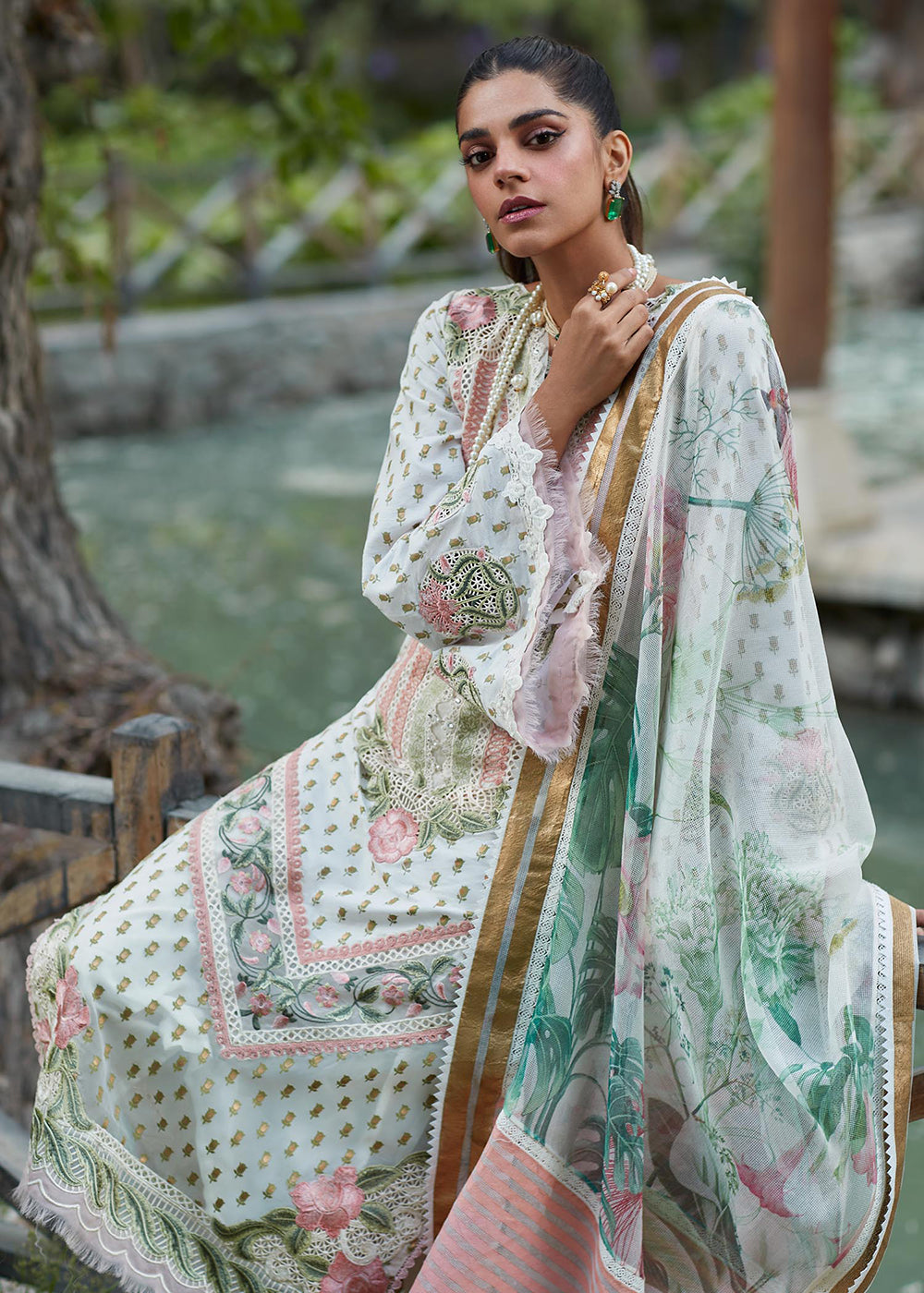 Buy Now Ivory Lawn Suit - Saira Shakira X Crimson Luxury Lawn 23 - Shigar - D5A Online in USA, UK, Canada & Worldwide at Empress Clothing.