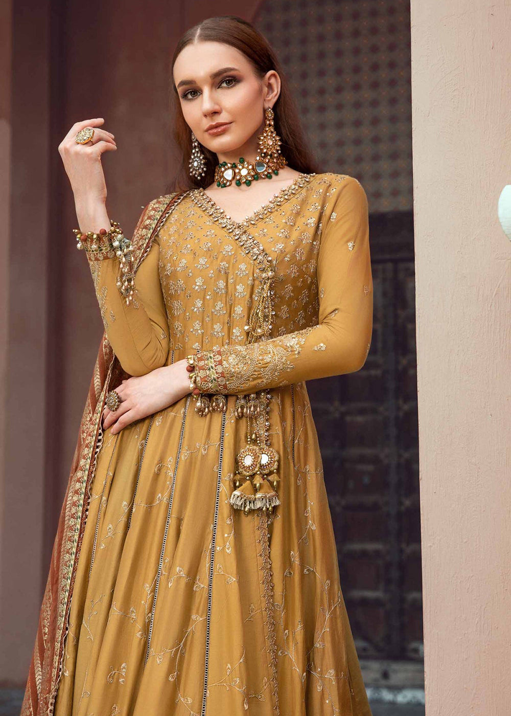 Buy Sateen Unstitched Formals 2023 by Maria B | Mustard CST-702 Empress Clothing Buy Sateen Unstitched Formals 2023 by Maria B | Mustard CST-702 Empress Clothing