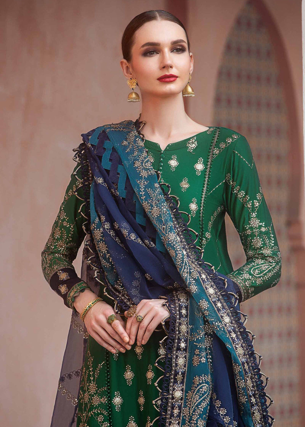 Buy Now Sateen Unstitched Formals 2023 by Maria B | Emerald Green CST-711 Online in USA, UK, Canada & Worldwide at Empress Clothing.