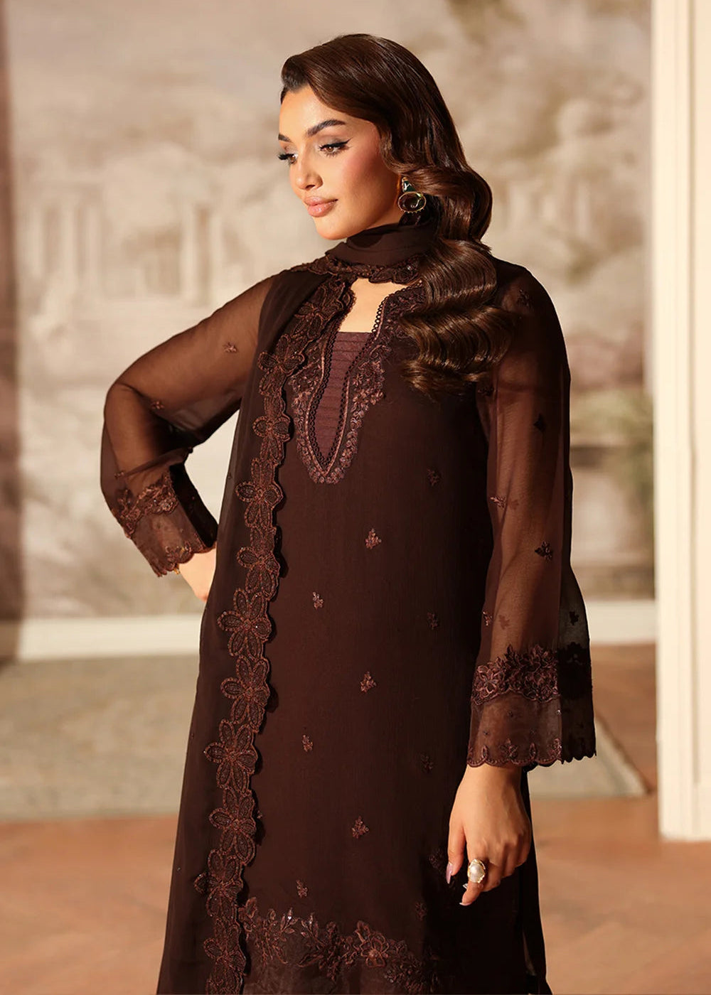 Buy Now Ensembles Party Wear '25 by Azure | Cocoa Drape Online in USA, UK, Canada, France, Italy, Germany, Greece, Sweden, Africa, UAE & Worldwide at Empress.