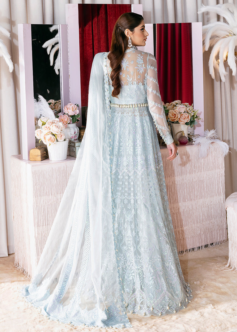 Buy Now Blue Long Embroidered Suit - Afrozeh Luxury Starlet Collection '23 - Gossamer Online in USA, UK, Canada & Worldwide at Empress Clothing.