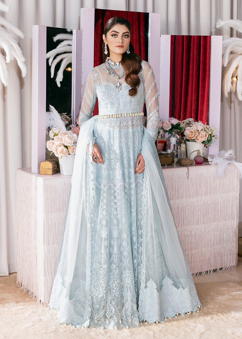 Buy Now Blue Long Embroidered Suit - Afrozeh Luxury Starlet Collection '23 - Gossamer Online in USA, UK, Canada & Worldwide at Empress Clothing.