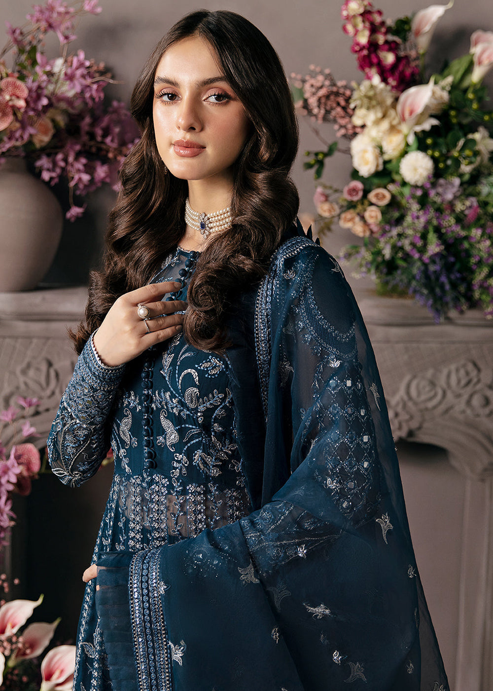 dark blue dresses pakistani Latest Dark Blue Pakistani Dress in Premium Chiffon Online SMALL