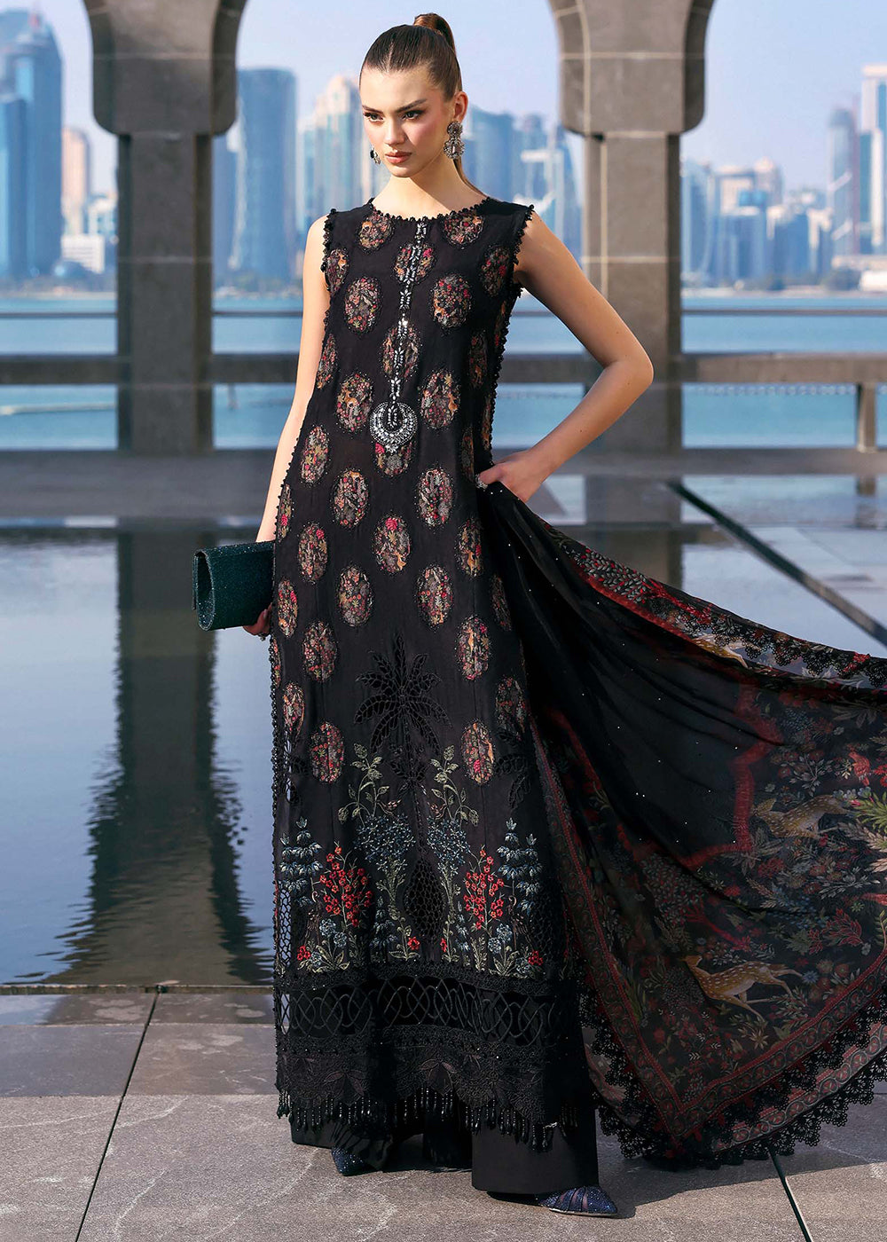 party wear dresses maria b Maria B EX-142 Long Party Wear Maxi Hand Made work