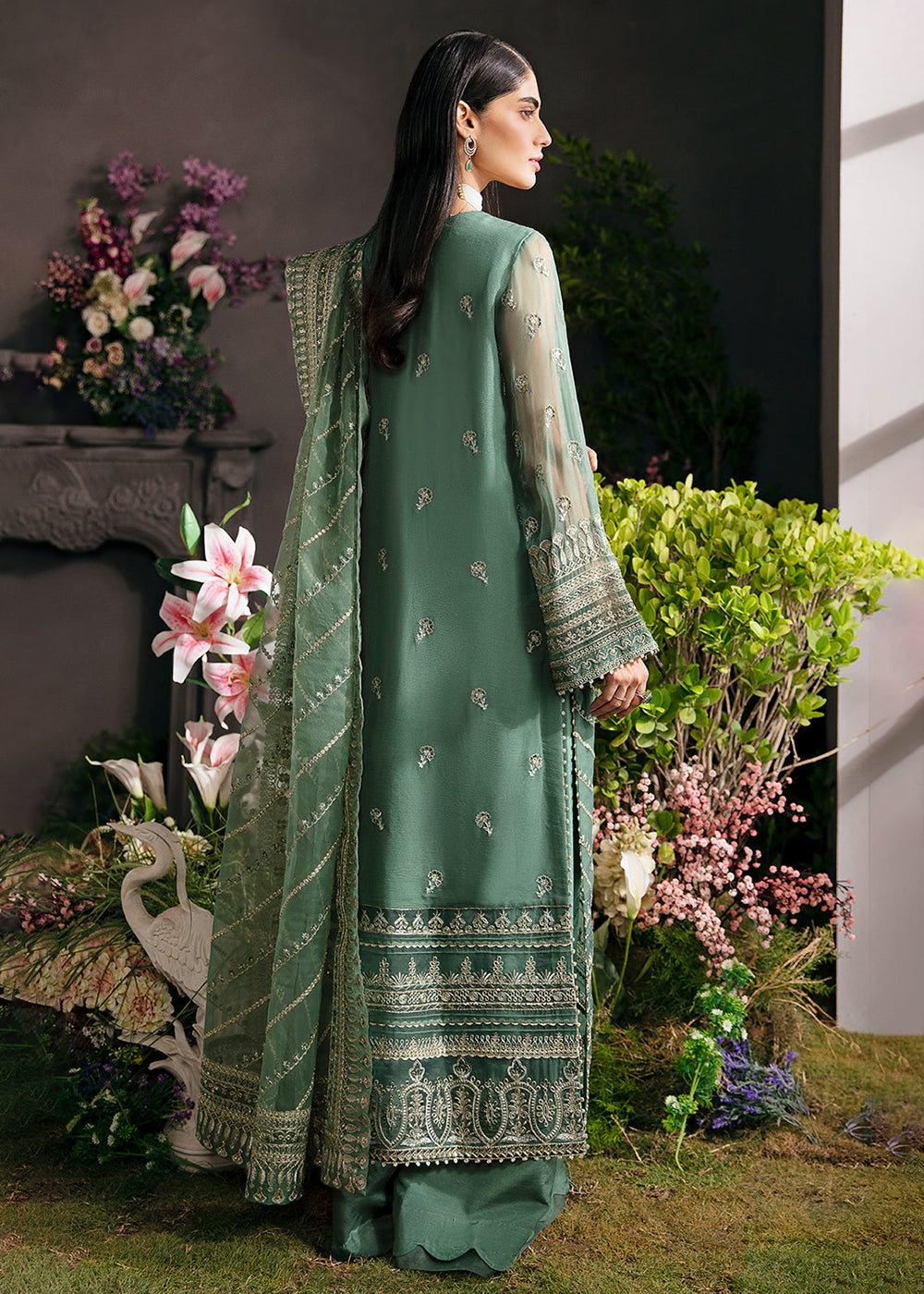 Buy Now Green Pakistani Palazzo Suit - Afrozeh La Fuchsia Formals '23 - Sea Mist Online in USA, UK, Canada & Worldwide at Empress Clothing