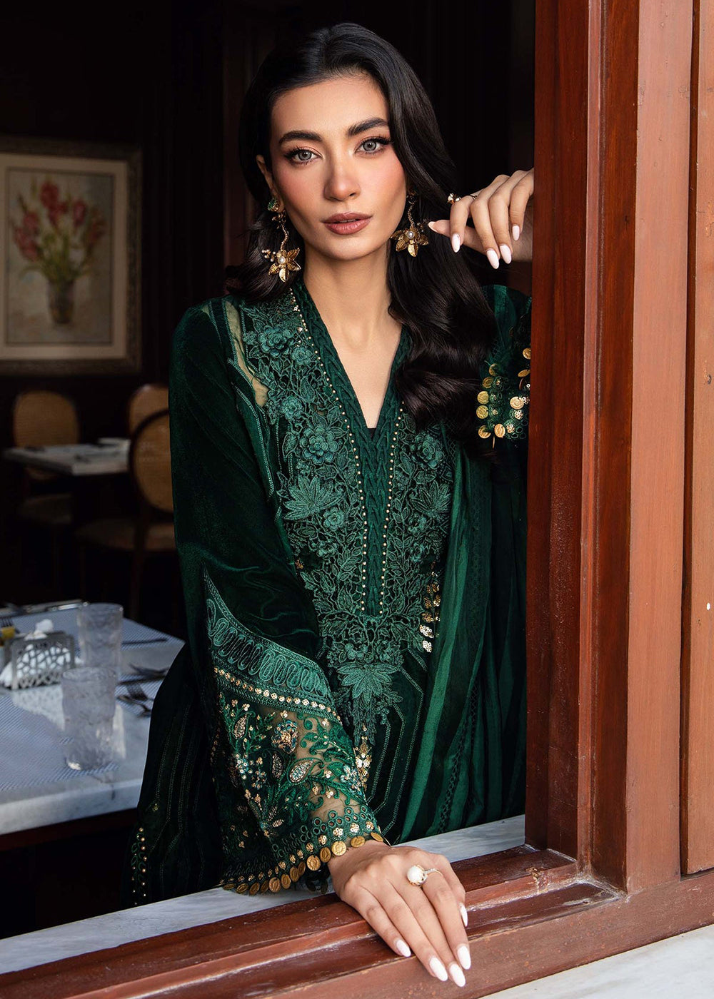 Buy Now Winter Luxe 2024 by Maria B | DL-1212 Emerald Green Online at Empress Online in USA, UK, Canada & Worldwide at Empress Clothing.