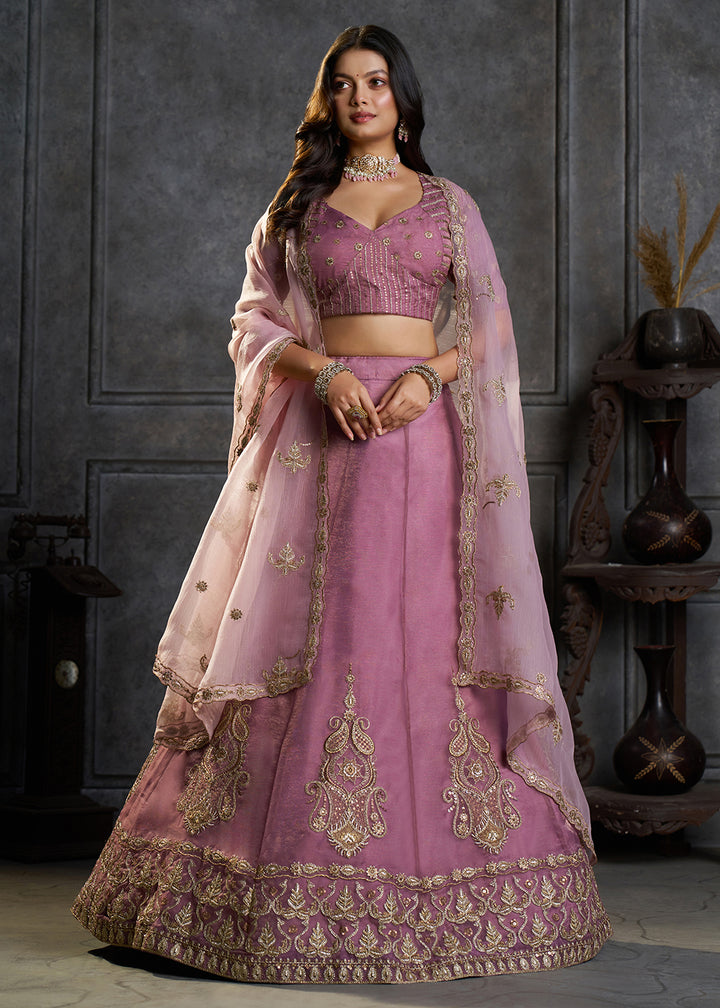 Shop Now Fancy Lilac Organza Embroidery Designer Lehenga Choli Online in USA, UK, Canada, France, Germany, Spain, Austria, Sweden, UAE &amp; Worldwide at Empress.