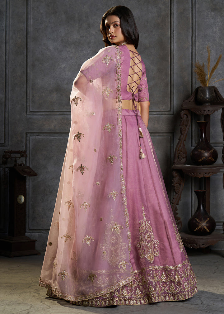 Shop Now Fancy Lilac Organza Embroidery Designer Lehenga Choli Online in USA, UK, Canada, France, Germany, Spain, Austria, Sweden, UAE &amp; Worldwide at Empress.