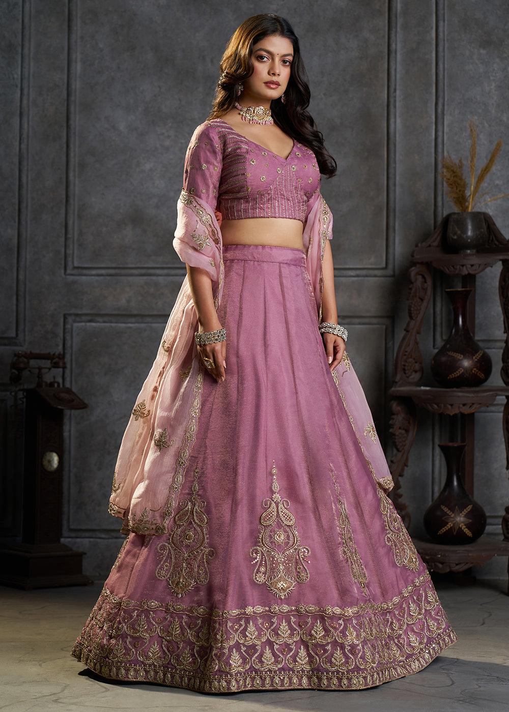 Shop Now Fancy Lilac Organza Embroidery Designer Lehenga Choli Online in USA, UK, Canada, France, Germany, Spain, Austria, Sweden, UAE &amp; Worldwide at Empress.