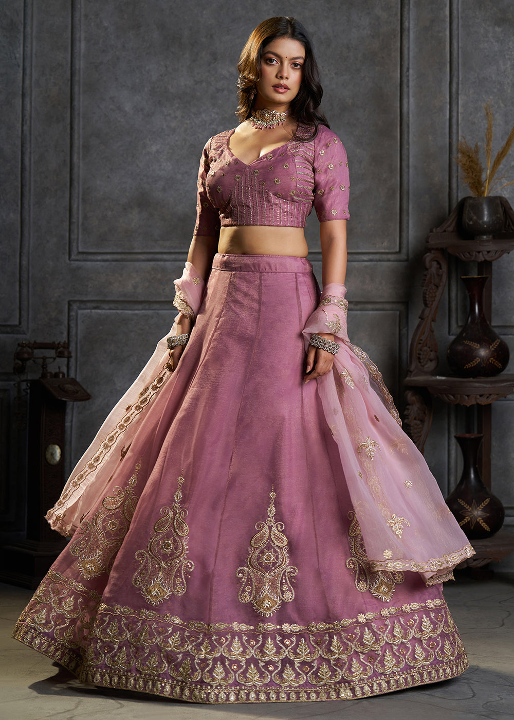 Fancy Lilac Organza Embroidery Designer Lehenga Choli