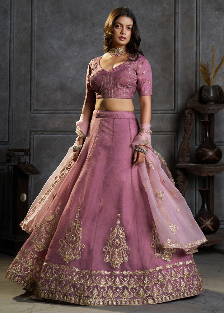 Fancy Lilac Organza Embroidery Designer Lehenga Choli