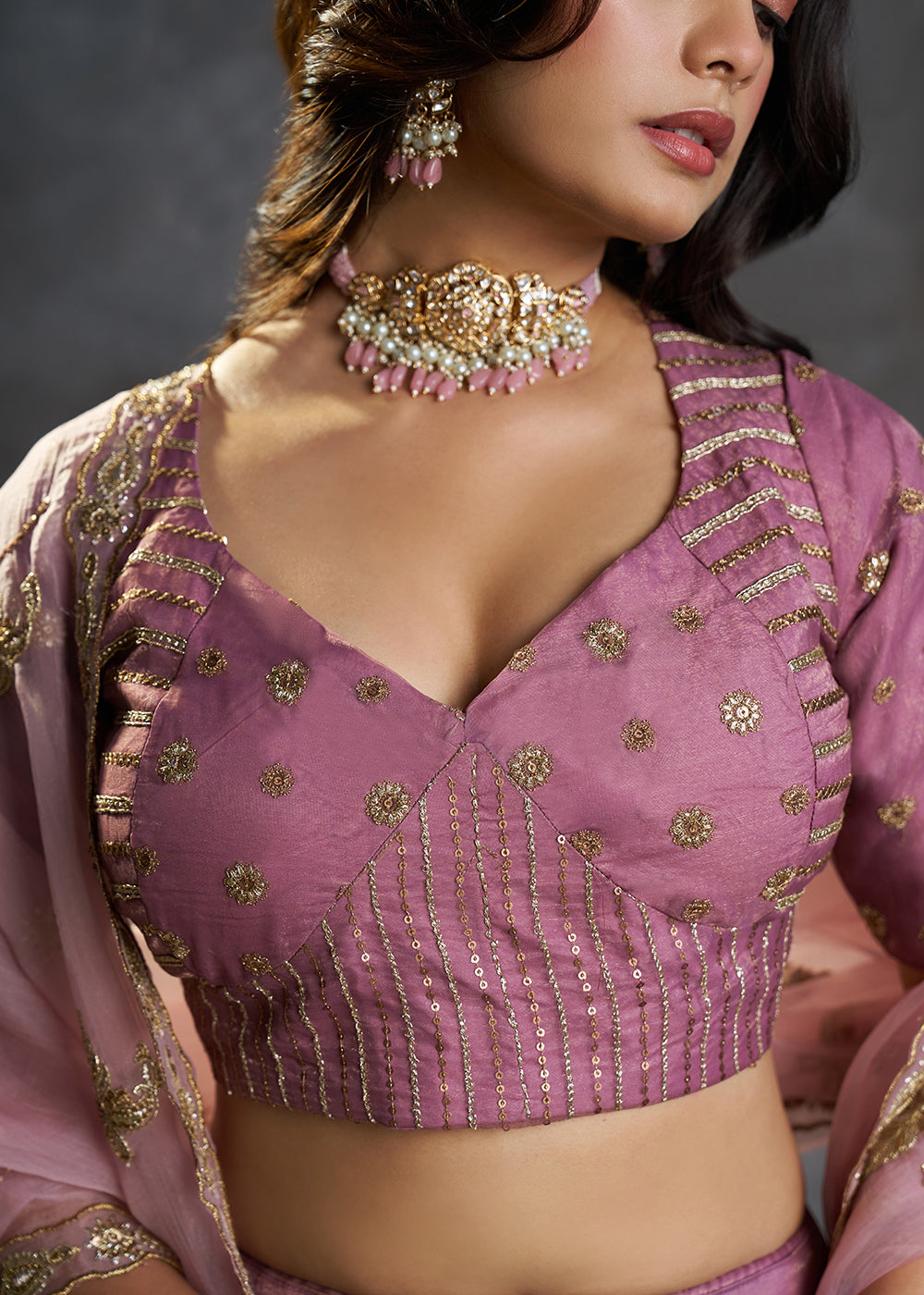 Shop Now Fancy Lilac Organza Embroidery Designer Lehenga Choli Online in USA, UK, Canada, France, Germany, Spain, Austria, Sweden, UAE &amp; Worldwide at Empress.